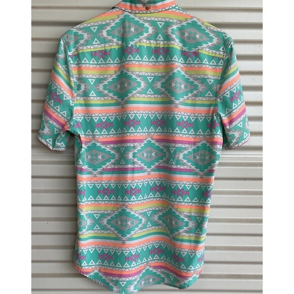 Chubbies Weekend Wear Shirt Mens Medium Aztec Mint Pastel Short Sleeve Stretch - Picture 2 of 6